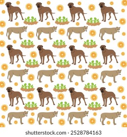 wolf, dog with fruit as a pattern background