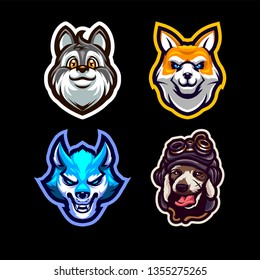 Wolf and Dog Head Mascot Logo Bundle for Sport and Esport isolated on dark background