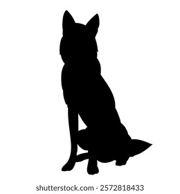 wolf dog sitting black silhouette vector