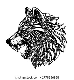 wolf doodle ornament white background