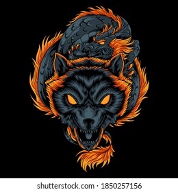 Wolf and dragon vector illustration