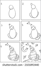 Wolf drawing instruction and coloring book