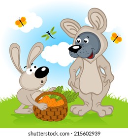 wolf dressed as rabbit - vector illustration, eps 