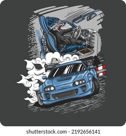 wolf driving drift car vector illustration design