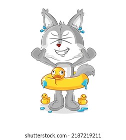 the wolf with duck buoy cartoon. cartoon mascot vector