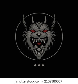 Wolf emblem with dark art style ,suitable for rock band t shirt design element