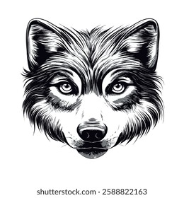 Wolf engraving sketch black and white. Vector EPS 10, 3 colors.