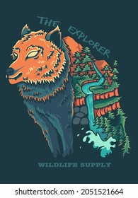 wolf la ilustración de impresión del explorador