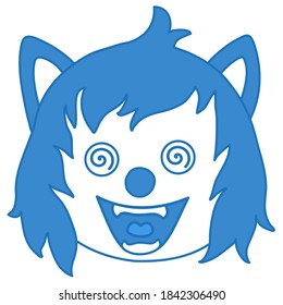 wolf expressing overwhelming joy with wide smile and hypnotized eyes, funny cartoon character with simplistic facial expression, simple hand drawn emoticon, vector illustration