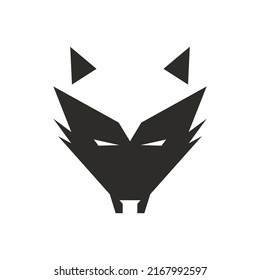Wolf face animal vector illustration head. Wild dog icon and predator mascot beast symbol. Abstract mammal wildlife hunter emblem and coyote eye sign. Silhouette tattoo logo and black art isolated