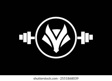 Face de lobo com modelo de logotipo de barbell ou dumbbell vetor