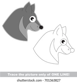 Wolf Face to be traced only of one line, the tracing educational game to preschool kids with easy game level, the colorful and colorless version.