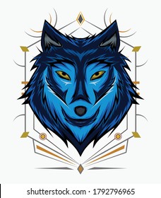 wolf face design. Wolf mascot logo. Frontal symmetric image of wolf looking cool. head wolves illustration.