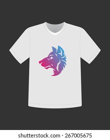 Símbolo de la mascota del emblema de la cara de lobo para el diseño de la ropa de camiseta. Elemento de diseño vectorial vintage.