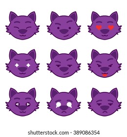 Wolf Face Emotion Set Vector Illustration. Cute Animal Cartoon Character