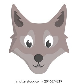 Wolf Face Front View. Animal Head In Cartoon Style.