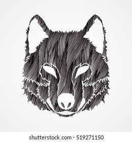 Wolf face front view designed using black grunge brush graphic vector.