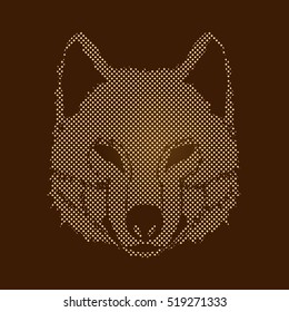 Wolf Face Front View Designed Using Dots Pixels Graphic Vector.