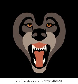 Wolf Face Front View, Flat Style ,vector Illustration