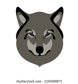 Wolf Face Front View, Flat Style ,vector Illustration