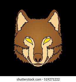 Wolf face front view graphic vector.