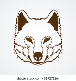 Wolf Face Front View Outline Graphic Vector.