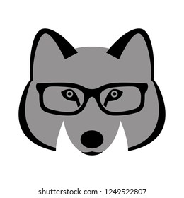 wolf  face in glasses, vector illustration front view