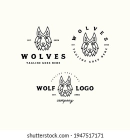 wolf face head animal logo icon vector template