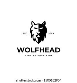 wolf face head geometric black and white logo icon vector template
