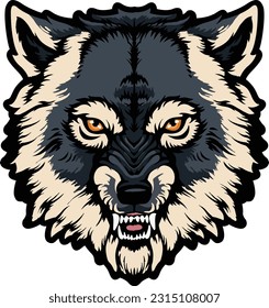 Ilustración de Wolf Face. Salvaje. Cara. Vector