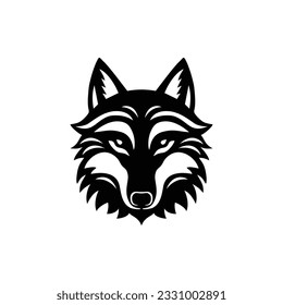 Wolf face logo of animal head silhouette icon. coyote clip art hunter predator wildlife symbol, isolated on white background.