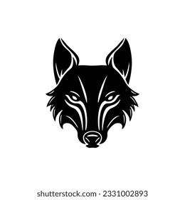 Logo de la cara de lobo del icono de la silueta de la cabeza animal. símbolo de la vida salvaje depredador de cazadores de arte de coyote, aislado en fondo blanco.