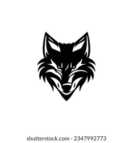 Wolf face logo of animal head silhouette icon. fox clip art hunter predator wildlife symbol, isolated on white background.