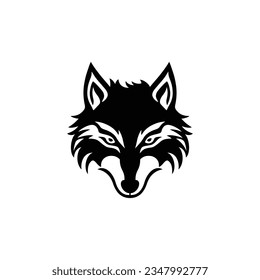 Wolf face logo of animal head silhouette icon. fox clip art hunter predator wildlife symbol, isolated on white background.