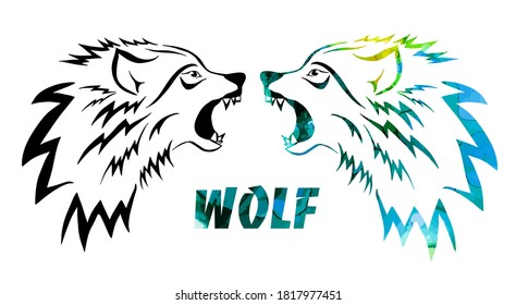 Wolf face logo emblem template mascot symbol for business or shirt design. Vector Vintage Design Element.