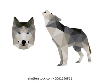 Wolf face logo in polygon. Barking Wolf Polygon