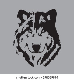 wolf face on gray background