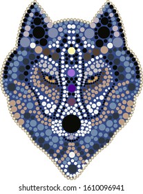 wolf face print in the style of pointillism points