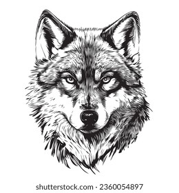 Wolf face realistic hand drawn sketch illustration Wild animals