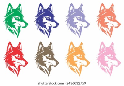 Wolf face silhouette logo, icon design template. Predator sign. Wild canine animal symbol. wolf flat template. colorful Vector illustration pack.