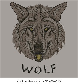 Wolf face with tattoo style. Made by branches. In 5 colors. Good for t-shirt design or tattoo.