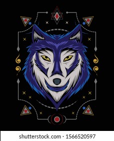 wolf face vector design. Wolf mascot vector art. Frontal symmetric image of wolf looking cool. head wolves illustration.