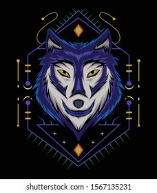 wolf face vector design. Wolf mascot vector art. Frontal symmetric image of wolf looking cool. head wolves illustration.