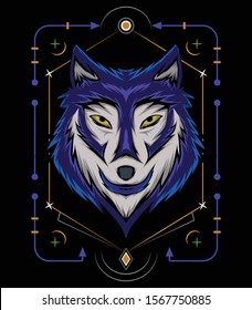 wolf face vector design. Wolf mascot vector art. Frontal symmetric image of wolf looking cool. head wolves illustration.