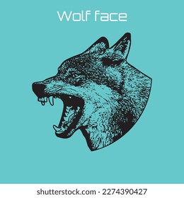 Wolf face vectorization sharp with all curves 