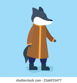 Wolf from a fairy tale in a brown coat
