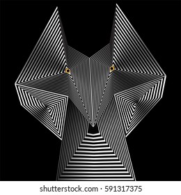 A wolf is featured in an op art abstract illustration.