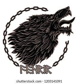 
Wolf Fenrir. Illustration to old Norse mythology, isolated on white, vector illustration