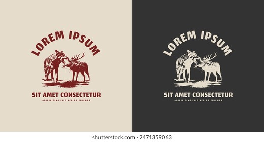 Wolf fight against a deer vector with two color for t-shirt print