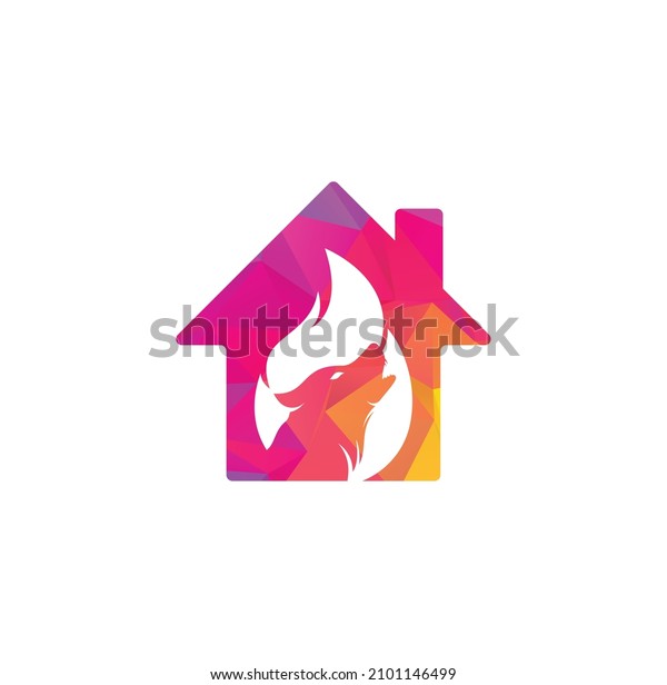 Wolf\
fire cloud home concept vector logo design\
template